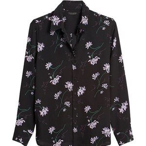 Banana Republic Classic Dillon Button Down Blouse Black Floral Print Size XS